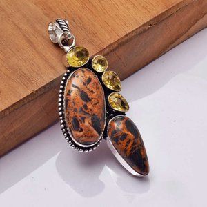 Jasper + Citrine Gemstone 925 Stamped Silver Plated Necklace.